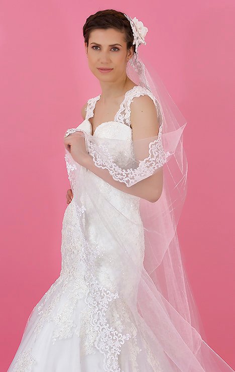 vestido de novia confeccionado en encaje de tull bordado en cristal y un escote en forma de corazón, transparencia en la espalda