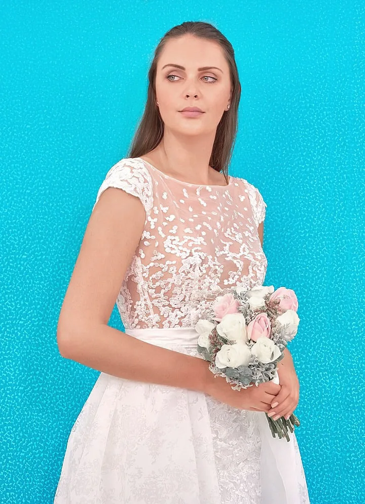 Vestido Jimena de novia moderno con presencia imponente